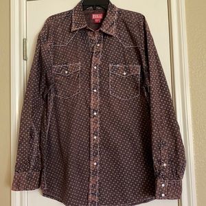 Red Ranch Western shirt Pearl Snaps Distressed XL